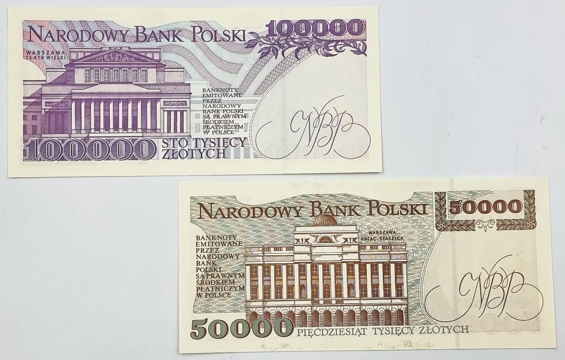 50.000 złotych 1989 seria F i 100.000 złotych  1993 seria C - RZADSZE